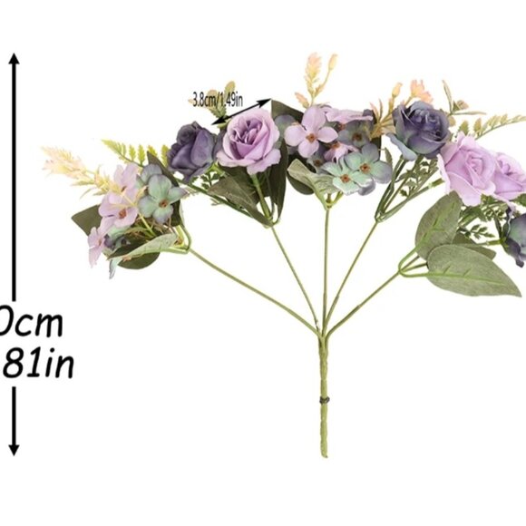 Artificial Dark Deep Purple Flower Arrangment Decoration Rose Bouquet DIY Home - Picture 3 of 4